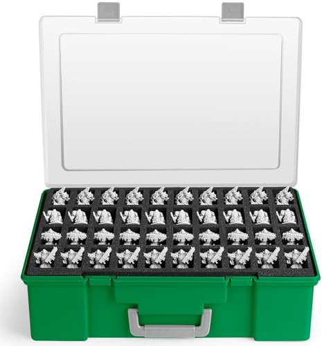 Miniature Storage Carrying Case -120 Slot Storage Case with 3 Impact-Absorbing Foam Trays For 32mm 40k, DND and More (green)