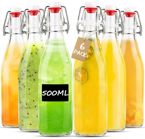 Otauoaea Lot de 6 Bouteille Verre 500ml, Petite Bouteille en Verre avec Bouchon Bouteilles à Liqueur et à Remplir Fiole en Verres ,Bouteilles Vide Verres pour Liqueurs, Huile, Vinaigrette, Bière, Jus