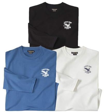 ATLAS FOR MEN – 3er-Pack Herren-T-Shirts – Langarm-T-Shirts – Erhältlich in großen Größen von M bis 5XL