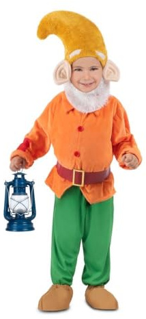 My Other Me Zwerg-Kostüm für Kinder, orange und grün, mit Mütze, Bart, Kasack, Gürtel, Hose und Stiefelstulpen, Größe 5-6 Jahre. Perfekt für ein magisches Abenteuer im Wald