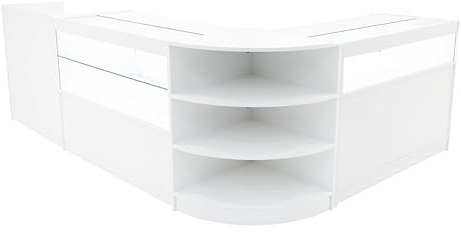White Shop Counter Set Europa LED Light B1200 C1200 LM60 TB60 120cm 60cm W Lockable Sliding Doors Keys Retail Storage Units Glass Display Showcase Cabinet Corner Clothing Jewellery Shelves Lighting