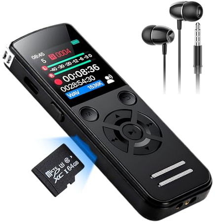 64GB Diktiergerät, Aufnahmegerät, Voice Recorder Mini, Audiorecorder USB C wiederaufladbar, ideal für Meetings Vorlesungen Interviews