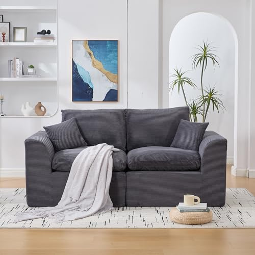 Modernes Stoffsofa mit Zwei Sitzen, abnehmbaren Bezügen Weicher und bequemer Sessel Inklusive Kissen, Sofa im nordischen Stil, 202x102.5x84cm (Grau)