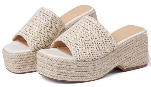 EQAUDES Comfortable Wedge Sandals for Women Open Toe Platform Beach Sandal Summer Espadrille Dressy Sandal Cute Woven Straw Raffia Sandals