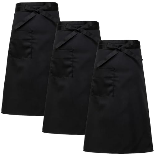 QyizuiPcn 3 Stück Schwarze Vorbinder Schürze mit Tasche 70x70cm, Verstellbare Kellner- & Kochschürze, Halbe Taillenschürze für Küche Restaurant Bistro Floristik Cafés