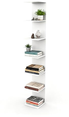 buybyroom 6-tier Corner Shelf Unit Wall Mounted, Corner Unit for Living Room, Study, Kitchen, Bedroom, White Shelving Unit | Corner Unit for Living Room, Study, Kitchen, Bedroom, White Shelving Unit