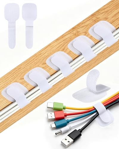 AGPTEK 80 Kabelmanagement Schreibtisch, Kabelhalter Selbstklebend, Kabelclips Selbstklebend, Cable Holder, Cable Management, Kabelführung, Wiederverwendbare Kabelklemmen für Büro/PC/Ladegerät, Weiß