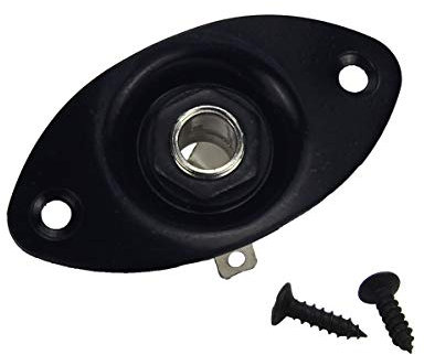 IKN Oval Dented Placa Jack Plug Socket 1/46.35mm para Bajo de Guitarra Eléctrica, Negro Color