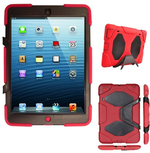 TECHGEAR G-SHOCK Case for iPad Mini 3, Mini 2, Mini 1 - Tough Rugged Heavy Duty Armour Shock Proof Long Survival Protective Case with Detachable Stand - Kids Work School Builders Case (Red)