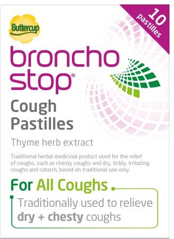 Bronchostop Cough Pastilles (10 Pastilles) - Relief for All Cough Types Including Chesty & Dry Coughs - Non Drowsy Anti Mucus Formula with Traditional Thyme Herb Extract