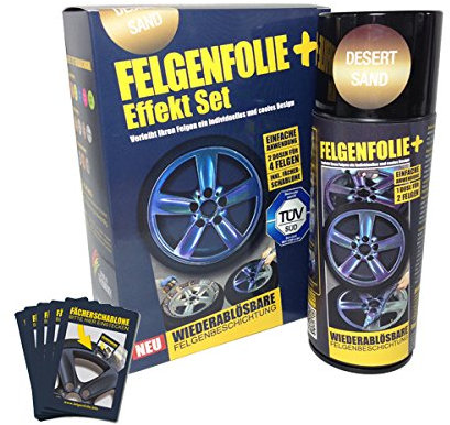 mibenco 71000005 FELGENFOLIE+ Effekt Set, 2 x 400 ml, Desert Sand - Flüssiggummi Spray / Sprühfolie - Neue Chamäleon-Flip-Flop-Farbe und Schutz zum Felgen lackieren