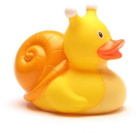 Badeente Schnecke I Quietscheente - L: 7 cm I inkl. Badeenten-Schlüsselanhänger im Set I Wannen-Spielzeug für Kinder