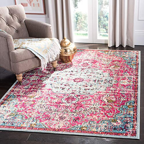 SAFAVIEH Boho Teppich für Wohnzimmer, Esszimmer, Schlafzimmer - Madison Collection, Kurzer Flor, Fuchsia und Blaugrün, 160 X 229 cm