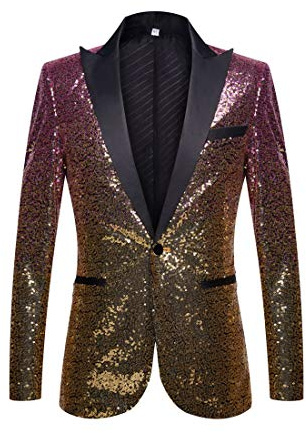 PYJTRL - Giacca da Uomo alla Moda con Paillettes Che cambiano Colore (Pink Gold, S)