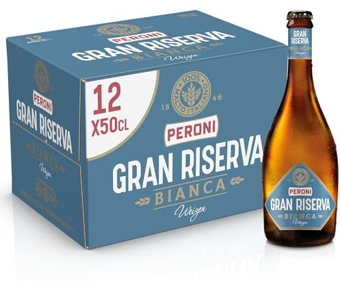 Peroni Birra Gran Riserva Bianca, Cassa Birra Con 12 Birre In Bottiglia Da 50 Cl, 6 L, Weizen Dal Gusto Aromatico E Fresco, Gradazione Alcolica 5.1% Vol