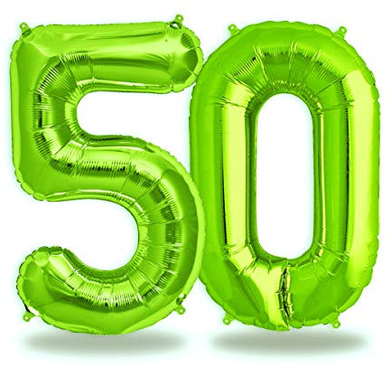 FUNXGO® folienballon zahl 50 Grün - Riesenzahl Ballon ca.100 cm - Luftballon Zahl 50 - fliegt mit Helium - zum 50. Geburtstag, Hochzeit, Jubiläum, Fest, Party Dekoration - Ballon 50 Grün