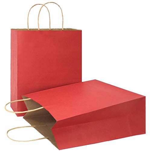 AZOWA Geschenktüten aus Groß-Kraftpapier mit Henkel, Party Geschenk Papiertüten (Dunkelrot, 25 Stück, 26 x 32 x 12 cm)