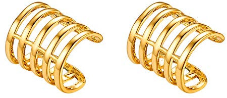 JewelryWe Schmuck Non-Piercing Ohrclips Ohrklemme Ohrringe Edelstahl 5 Reihen Streifen Ohr Klammern Ear Cuff Ohne Loch Clip auf Ohrstecker für Herren Damen Gold