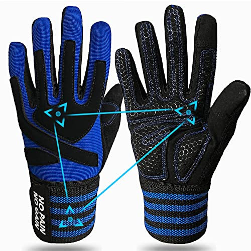 Fitness-Handschuh für Herren und Damen, Vollfinger, Training, Crossfit, Gymnastik, 1 Paar Werte, gepolsterte Griffe, für die Hantel, Fitnessstudio, für den Innen- und Außenbereich, S M L XL (L, Blau)