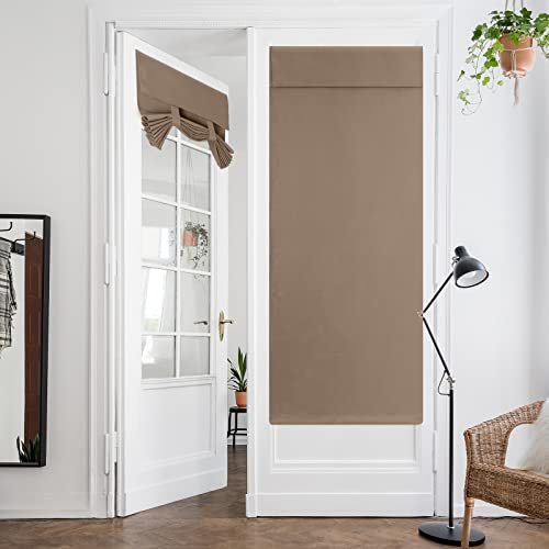 HOMEIDEAS French Door Curtains, Privacy Small Door Window Curtains, 26 X 68 Inch French Door Shades for Front Door, Thermal Insulated Tie Up Shades Door Window Covering for Bedroom, 1 Panel, Coffee