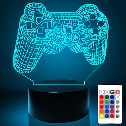 Glznorend 3D Gamepad Illusion Lamp Night Light with 16 Colors Changes and Touch Switch, 3D Game Night Light Gifts for 3/4/5/6/7 Boys Men