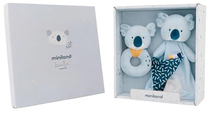 Miniland Babygeschenk-Set: Rassel + Doudou, sensorische Stimulation von Geburt an, ideale Geschenkbox für Babys (Koala)