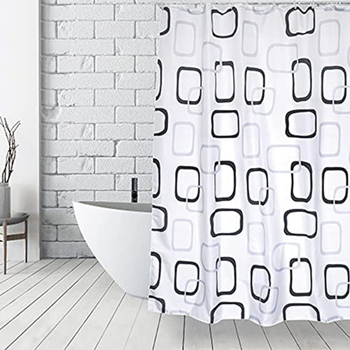 MSV Anti-Schimmel Duschvorhang - Anti-Bakteriell, waschbar, wasserdicht, Polyester, 180x200cm Vintage Weiß Schwarz