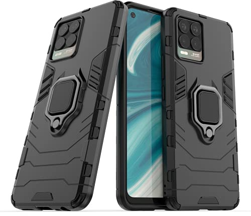 IMIRST Realme 8 5G Hülle 360 Grad Drehbar Ringhalter Cover TPU Handyhülle 2 In 1 Plastic Silicone Case Heavy Duty Schutz Hybrid Stoßfest Schutzhülle für Realme 8 5G. HB Black