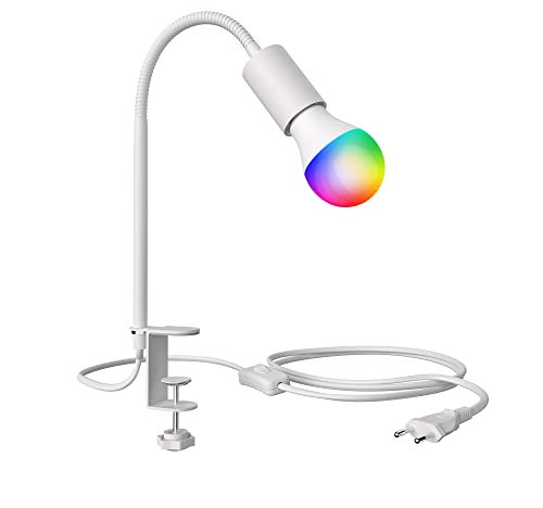 ledscom.de E27 Klemmleuchte LELE mit Schwanenhals, weiß inkl. E27 Smart Home RGBW LED Lampe