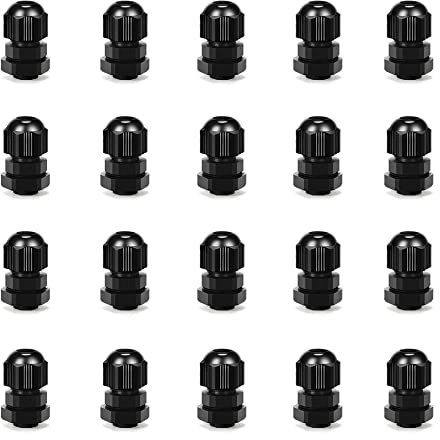 CGELE Cable Gland 20 Pack Plastic Waterproof Adjustable Connector 3-7mm PG7 Strain Relief Cord Connectors Joints Nylon with Gaskets, (20-pack)