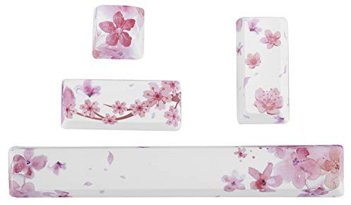 4 Stück PTB-Tastenkappen, DIY Sakura-Muster-Tastenkappe, Leertaste + ESC + Eingabetaste + Numpad-Eingabetaste, Fünfseitig Gefärbte Tastenkappen, für Mechanische Universaltastatur(Rosa & Weiß)
