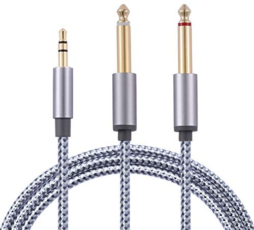 Bynccea Cavo audio jack da 3,5 mm a doppio 6,35 mm, 2 x 6,35 maschio a 3,5 maschio mono cavo Y splitter jack cavo strumento nylon intrecciato per telefono, tablet, home theater (1M 2M 3M 5M)