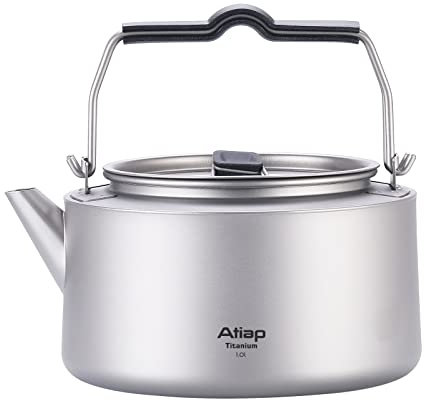 ATiAP Titanium Kettle Coffee Tea Pot 0.6L/ 1L with Mesh Bag Portable for Outdoor Camping (Ta9082-1L)