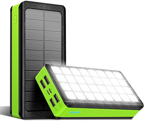 Portable Charger Solar Power Bank 26800mAh Battery Pack with 32 LEDs Flashlight 4 Output Ports & 2 Input Ports for Camping Hiking Trip Home Emergencie