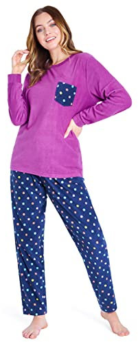CityComfort Pigiama Donna Invernale Pile a Manica Lunga Pigiamone Felpato Due Pezzi (M, Viola/Navy)