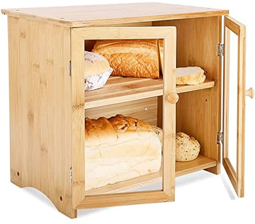 ABGRC Küche Brotkästen 2-lagige Brotkästen mit durchsichtigem Fenster, Retro-Brothalter für die Küchenarbeitsplatte, kreativer Brotkasten mit großem Fassungsvermögen Dekor