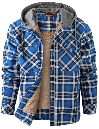 Mr.Stream Homme Casual Manches Longues à Carreaux Flanelle Bouton fourrée Chaud Chemise Sherp Veste Hoody 3252/Blue L