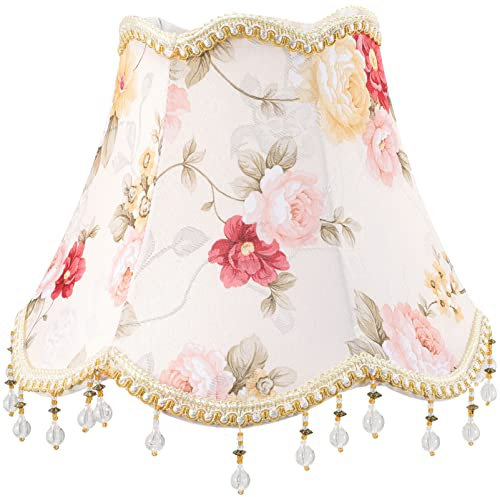 YARNOW Abat-Jour Vintage Avec Dentelle Et Franges, Lampe De Chevet E27, Décoration Européenne Pour Chambre, Table Ou Bureau, 25 x 18.5 cm