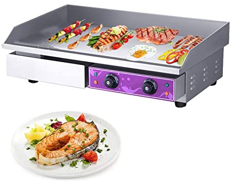 Piastra per Griglia Elettrica Professionale, Piastra Elettrica per Cucinare Acciaio Inox, Temperatura Regolabile da 50 a 300°C, Piastra Griglia Barbecue Elettric per Ristorante Mensa Trattoria,820