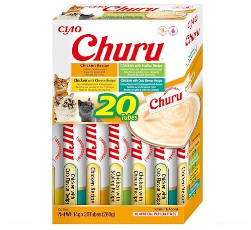 INABA Churu Katzenleckerlis Liquid Snack Variety Box mit Huhn | Getreidefrei, Zuckerfrei, ohne künstliche Aromen | 100% natürliches Fleisch, Premium Katzensnacks aus Japan 20 x 14 g