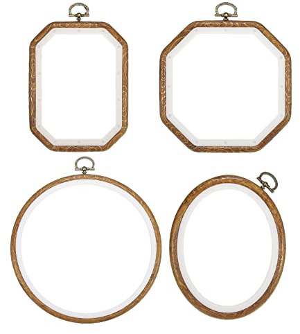 PATIKIL 4Stk Stickerei Reifen Set Holz Rahmen Kreuz Masche Reifenring