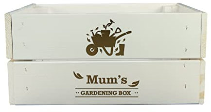 Mothers day gift. Personalised gardening tool white crate Custom engraved wooden box for garden equipment New home gardener present