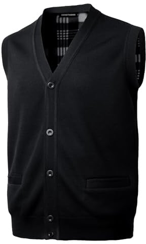Herothorn Chaleco de Punto para Hombre, suéter Grueso con Cuello en V Forro Polar Cuello Chal, con Botones, sin Mangas Cárdigan sin Mangas de Chaqueta de algodón con Bolsillos Prendas