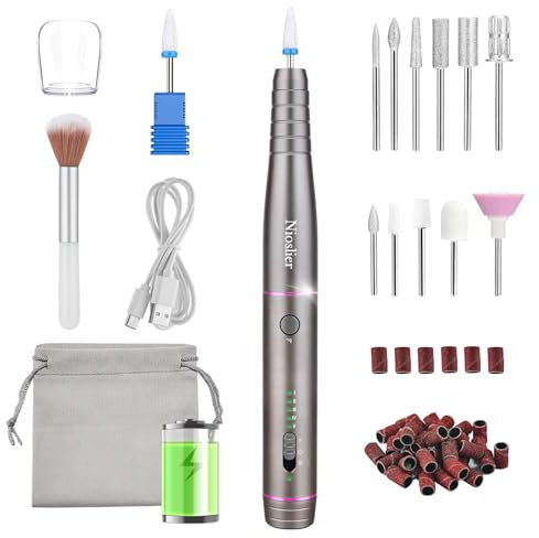 Electric Nail Drill Machine with 5 Speeds, Professional Cordless Portable Electric Nail File Kit for Acrylic Gel Nails, Manicure and Pedicure Kit for Grinding Polishing Trimming (Grey)