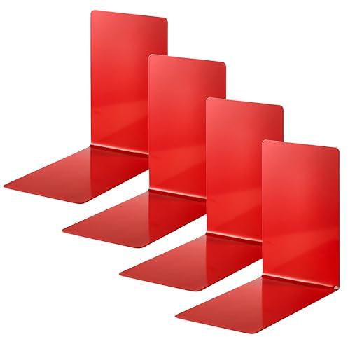 Alco-Albert 4301-12-4 - serre-livres en métal, 4 pièces, rouge, 14 x 14 x 8.5 cm, pour l'école, le bureau et la maison