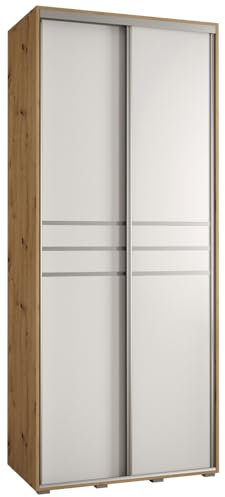 MEBLE KRYSPOL Davos 10 120 Schrank mit Zwei Schiebetüren für Schlafzimmer - Moderner Aufbewahrungsschrank mit Kleiderstange und Regalen - 235,2x120x60 cm - Artisan Weiß Silber