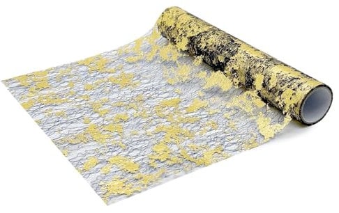 Tischläufer Schwarz Gold,Schwarz Gold Tischdecken Dekostoff,Tischband aus Organza,Polyester Tisch läufer Tischdeko für Advent Karneval Taufe Geburtstage Hochzeit zu besonderen Anlässen 28 cm×5M