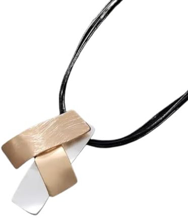 Graci8 Tanzy necklace, silver & gold alloy layered strips pendant hangs off a wax cord to create stunning women's necklace. Lobster clasp with adjustable chain.