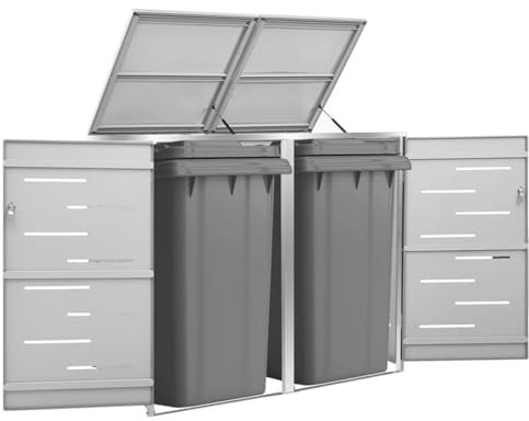 SECOLI Lot de 2 cache-poubelles, verrouillables, 138 x 77,5 x 115,5 cm, pour 2 poubelles, en acier inoxydable, gris, abri