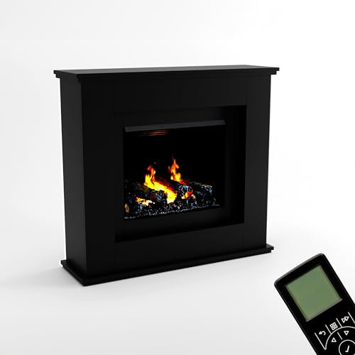 GLOW FIRE Wasserdampf Kamin Athene (Standkamin) - Elektrokamin mit Heizung und Kaminfeuer - Kaminkonsole aus Holz mit patentiertem Opti-myst-LED Kamineinsatz, 122x118x37 cm - Schwarz